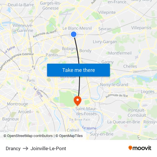 Drancy to Joinville-Le-Pont map