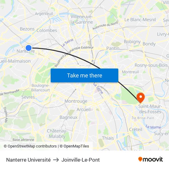 Nanterre Université to Joinville-Le-Pont map