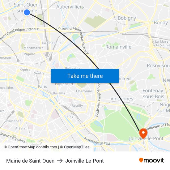 Mairie de Saint-Ouen to Joinville-Le-Pont map