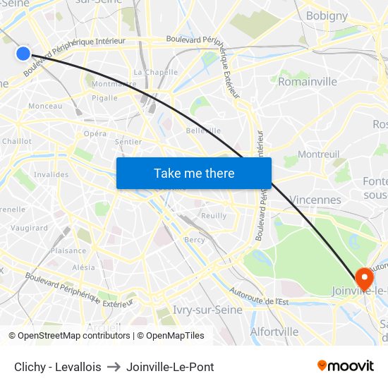 Clichy - Levallois to Joinville-Le-Pont map