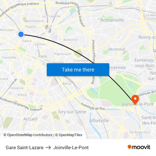 Gare Saint-Lazare to Joinville-Le-Pont map