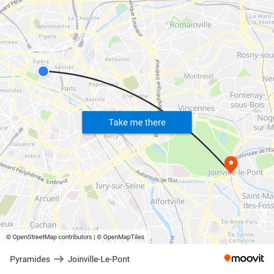 Pyramides to Joinville-Le-Pont map
