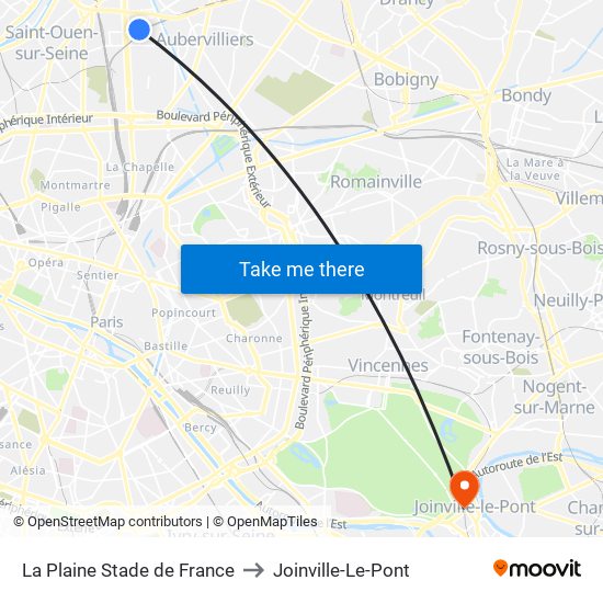 La Plaine Stade de France to Joinville-Le-Pont map