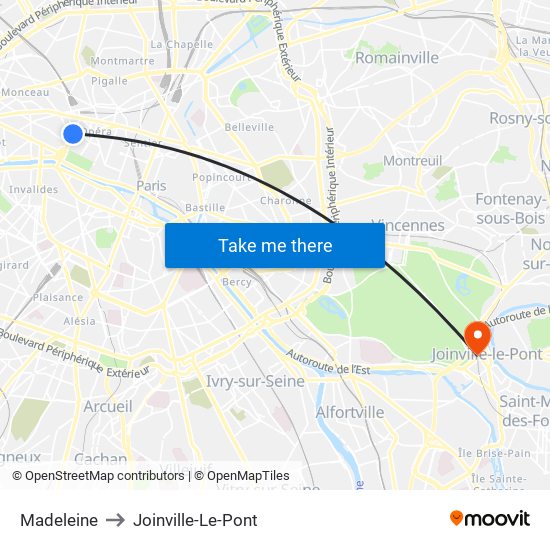 Madeleine to Joinville-Le-Pont map
