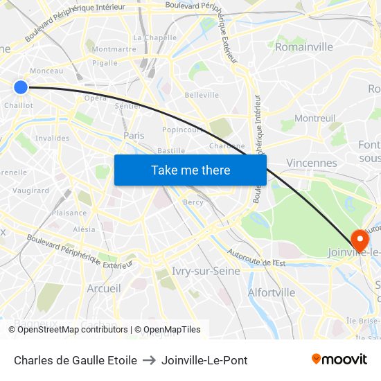 Charles de Gaulle Etoile to Joinville-Le-Pont map