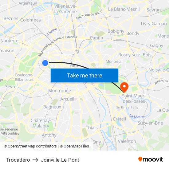 Trocadéro to Joinville-Le-Pont map