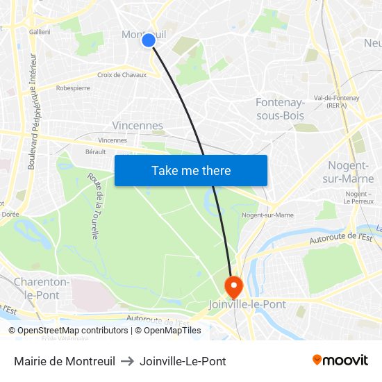 Mairie de Montreuil to Joinville-Le-Pont map
