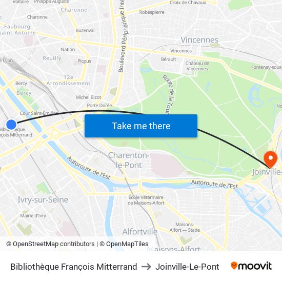 Bibliothèque François Mitterrand to Joinville-Le-Pont map