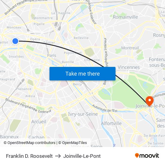 Franklin D. Roosevelt to Joinville-Le-Pont map