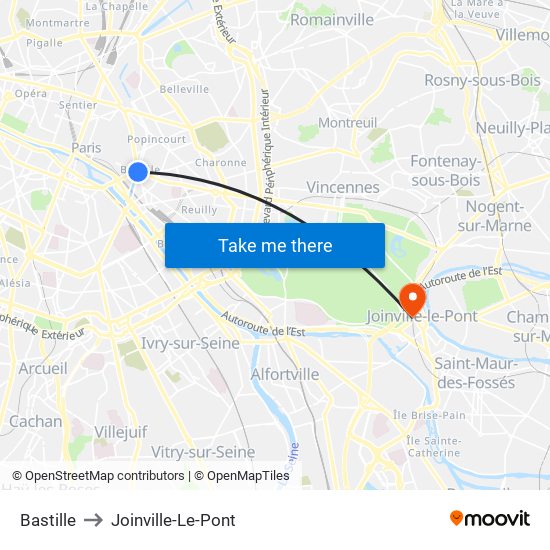 Bastille to Joinville-Le-Pont map