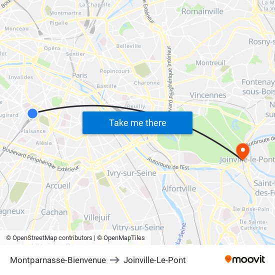 Montparnasse-Bienvenue to Joinville-Le-Pont map