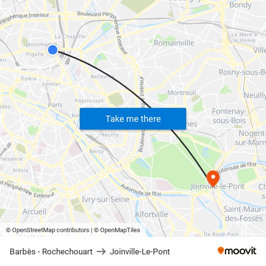 Barbès - Rochechouart to Joinville-Le-Pont map