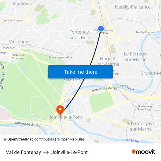 Val de Fontenay to Joinville-Le-Pont map