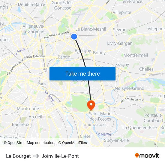 Le Bourget to Joinville-Le-Pont map