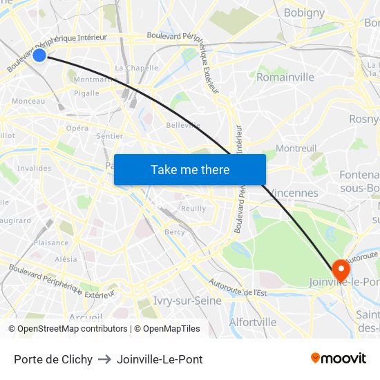 Porte de Clichy to Joinville-Le-Pont map