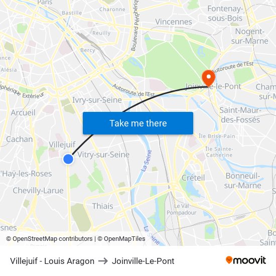 Villejuif - Louis Aragon to Joinville-Le-Pont map