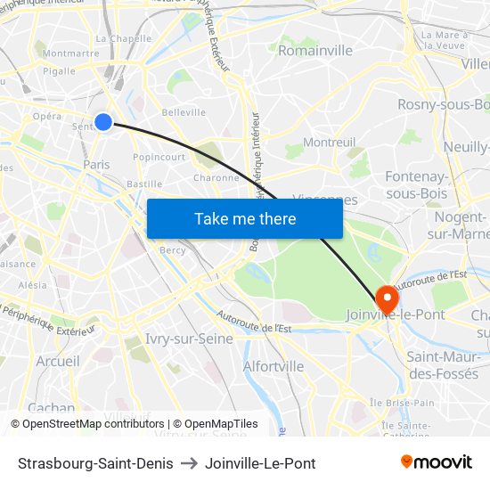 Strasbourg-Saint-Denis to Joinville-Le-Pont map