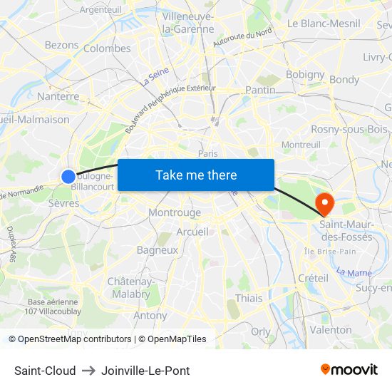 Saint-Cloud to Joinville-Le-Pont map