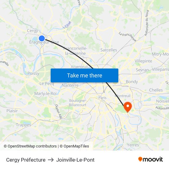 Cergy Préfecture to Joinville-Le-Pont map
