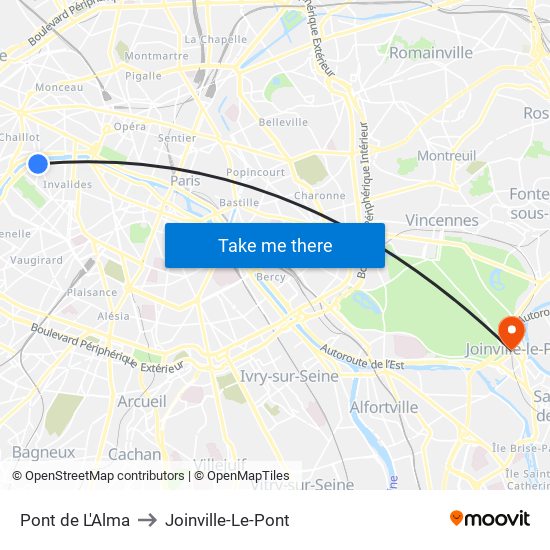 Pont de L'Alma to Joinville-Le-Pont map