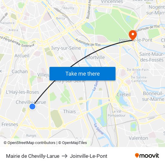 Mairie de Chevilly-Larue to Joinville-Le-Pont map