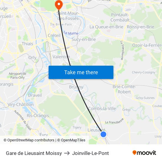 Gare de Lieusaint Moissy to Joinville-Le-Pont map