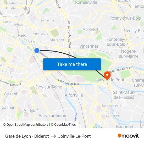 Gare de Lyon - Diderot to Joinville-Le-Pont map