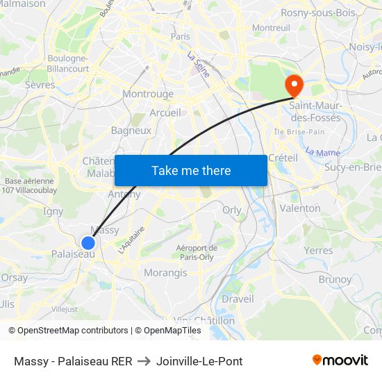 Massy - Palaiseau RER to Joinville-Le-Pont map