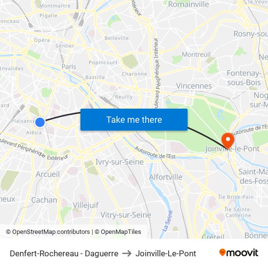 Denfert-Rochereau - Daguerre to Joinville-Le-Pont map