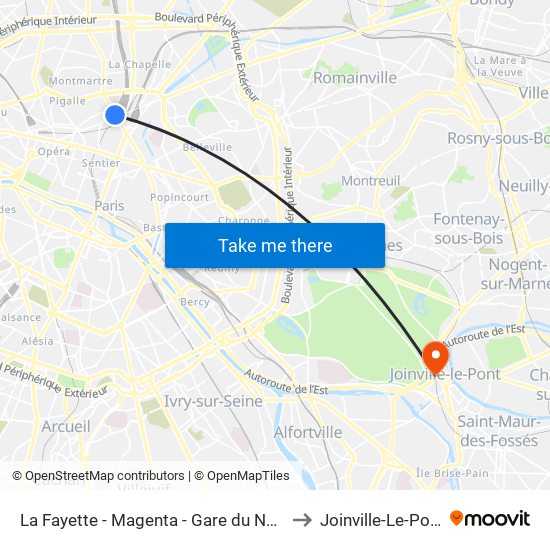 La Fayette - Magenta - Gare du Nord to Joinville-Le-Pont map