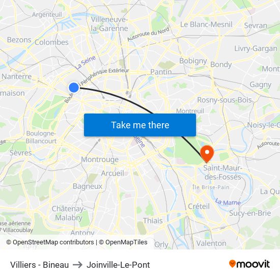 Villiers - Bineau to Joinville-Le-Pont map