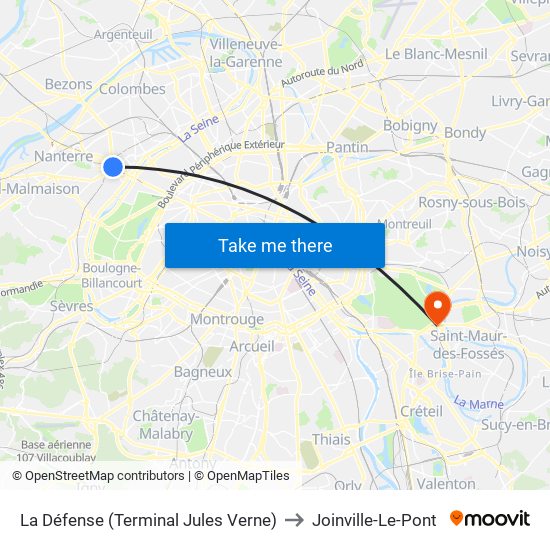 La Défense (Terminal Jules Verne) to Joinville-Le-Pont map