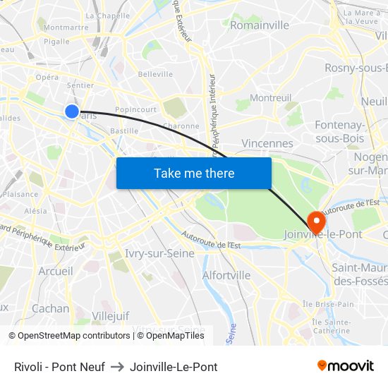 Rivoli - Pont Neuf to Joinville-Le-Pont map