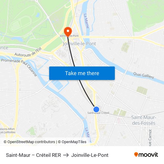 Saint-Maur – Créteil RER to Joinville-Le-Pont map