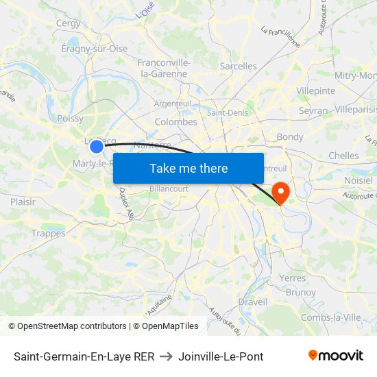 Saint-Germain-En-Laye RER to Joinville-Le-Pont map