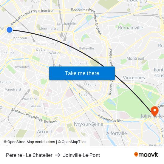 Pereire - Le Chatelier to Joinville-Le-Pont map