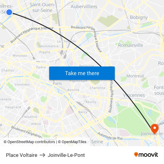 Place Voltaire to Joinville-Le-Pont map