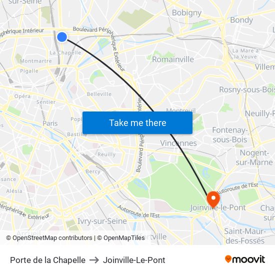 Porte de la Chapelle to Joinville-Le-Pont map