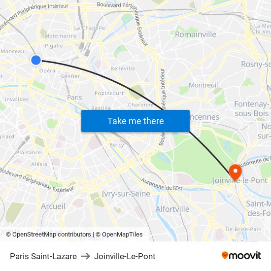 Paris Saint-Lazare to Joinville-Le-Pont map