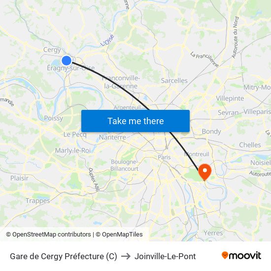 Gare de Cergy Préfecture (C) to Joinville-Le-Pont map
