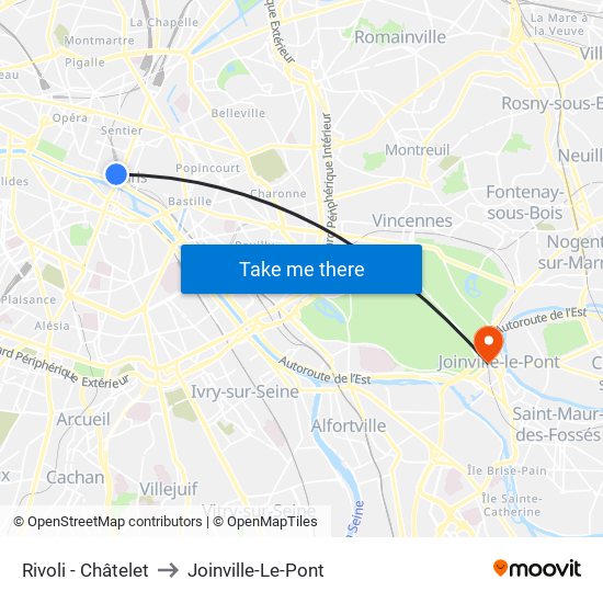 Rivoli - Châtelet to Joinville-Le-Pont map