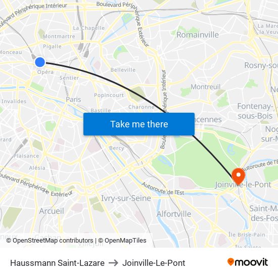 Haussmann Saint-Lazare to Joinville-Le-Pont map