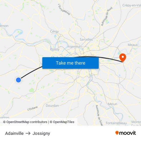 Adainville to Jossigny map