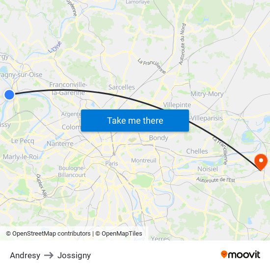 Andresy to Jossigny map