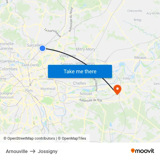 Arnouville to Jossigny map