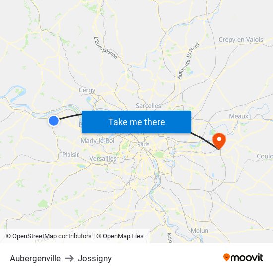 Aubergenville to Jossigny map