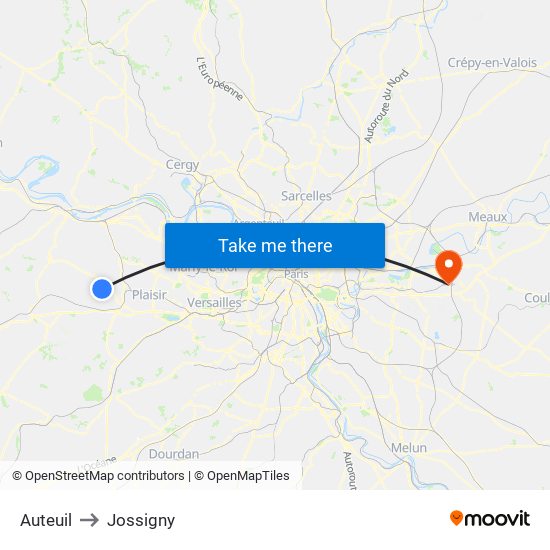 Auteuil to Jossigny map