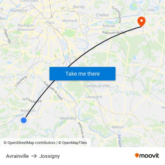 Avrainville to Jossigny map
