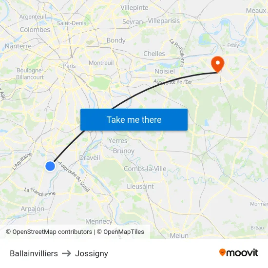Ballainvilliers to Jossigny map