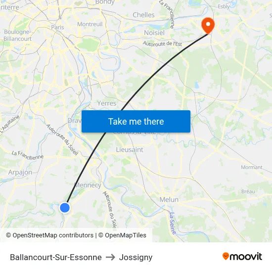 Ballancourt-Sur-Essonne to Jossigny map